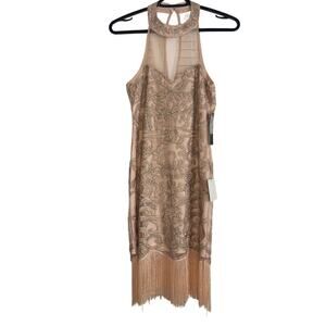 NWT Lulu's Poppin' Champagne Blush Pink Fringe Sleeveless Dress Women's Size Sm